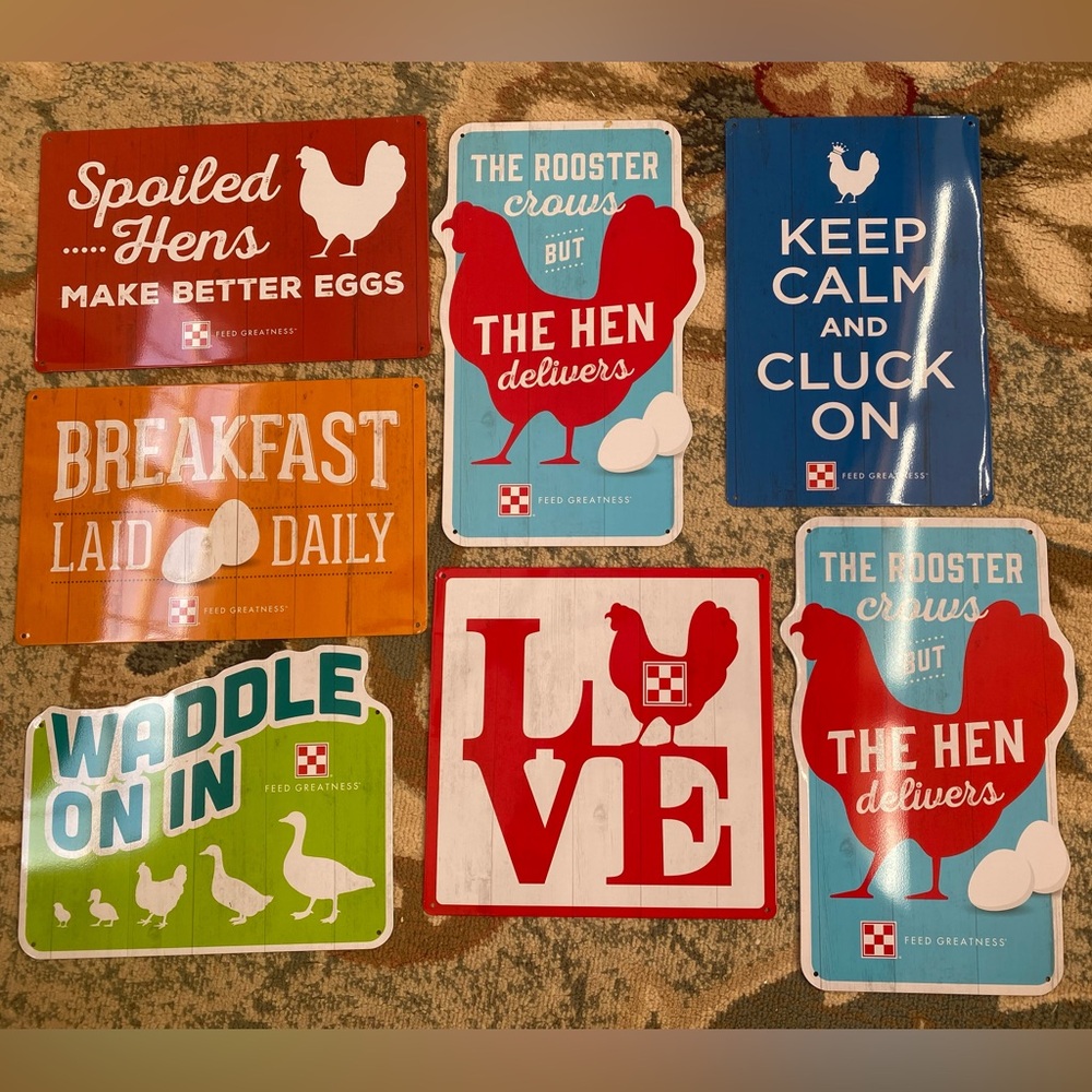 Chicken Coop Decor' Metal Purina Feed Signs set of 7 Farmhouse Chicken Signs